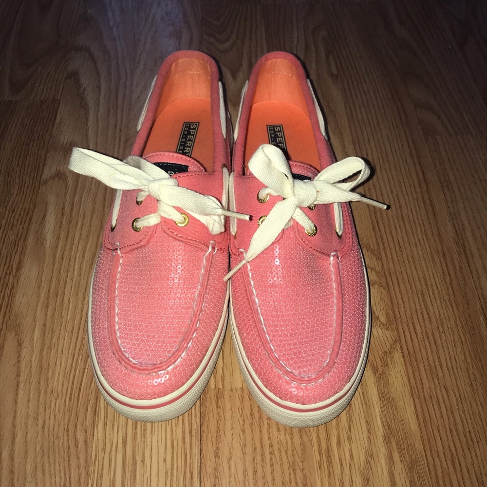 NEW Sperry topsiders. Pink sequins.